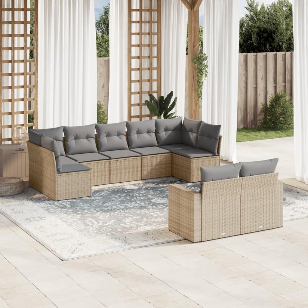 Sofasæt til haven 9 dele med hynder polyrattan beige