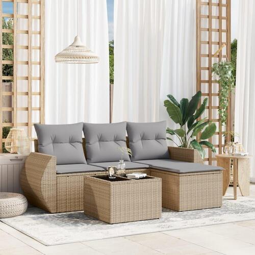 Sofasæt til haven 5 dele med hynder polyrattan beige