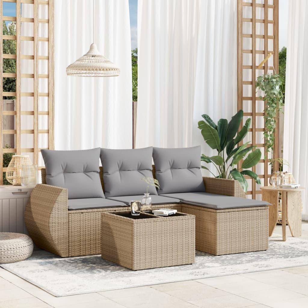 Sofasæt til haven 5 dele med hynder polyrattan beige