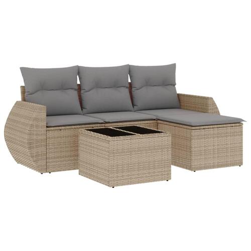 Sofasæt til haven 5 dele med hynder polyrattan beige