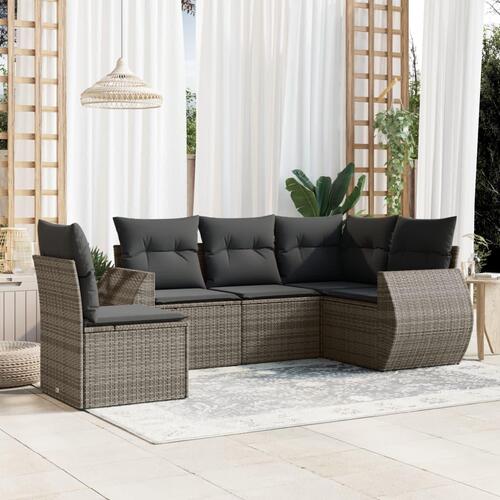 Sofasæt 5 dele med hynder polyrattan grå