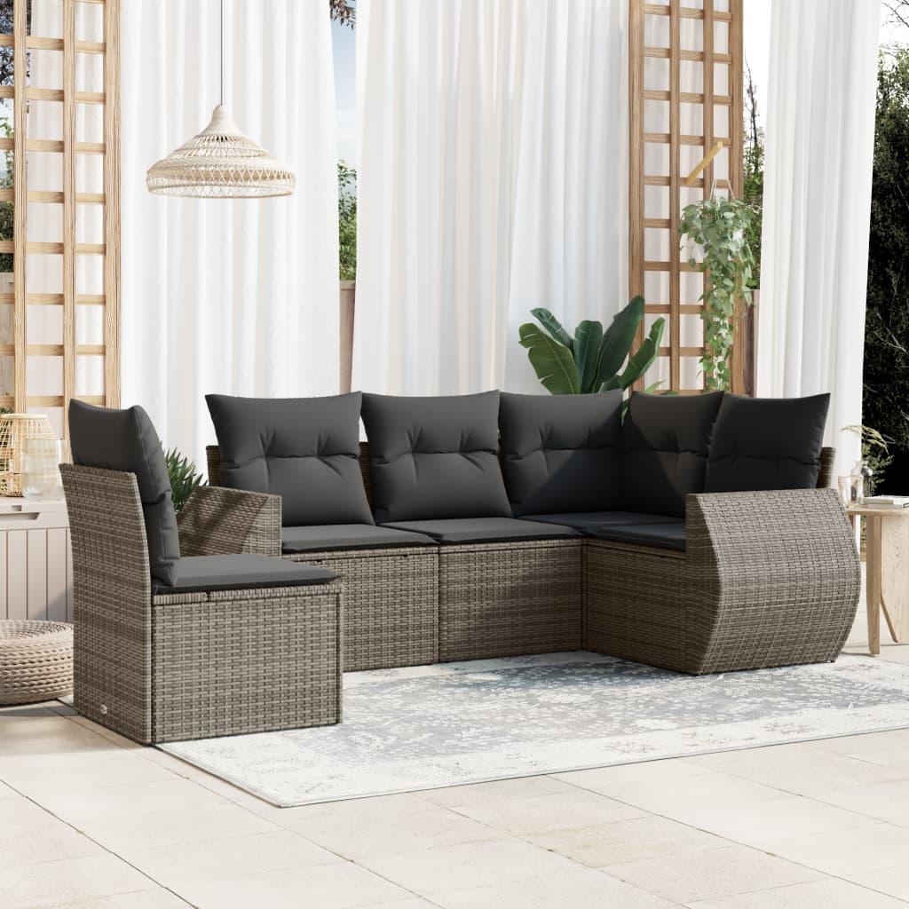 Sofasæt 5 dele med hynder polyrattan grå