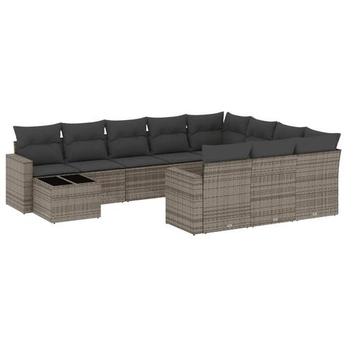Loungesæt til haven 11 dele med hynder polyrattan grå