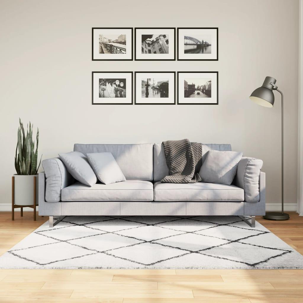 Shaggy gulvtæppe PAMPLONA 160x160 cm høj luv creme og sort