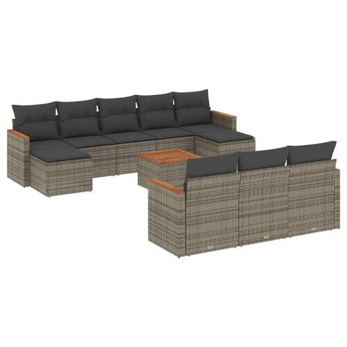 Loungesæt til haven 11 dele med hynder polyrattan grå