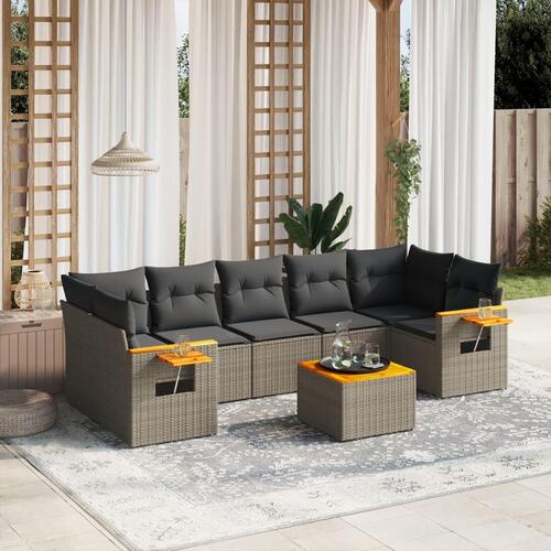 Sofasæt til haven 8 dele med hynder polyrattan grå