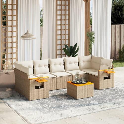 Sofasæt til haven 8 dele med hynder polyrattan beige