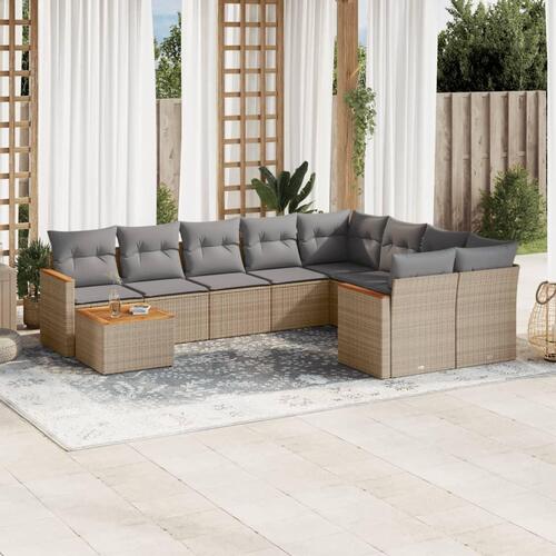 Sofasæt til haven 10 dele med hynder polyrattan beige