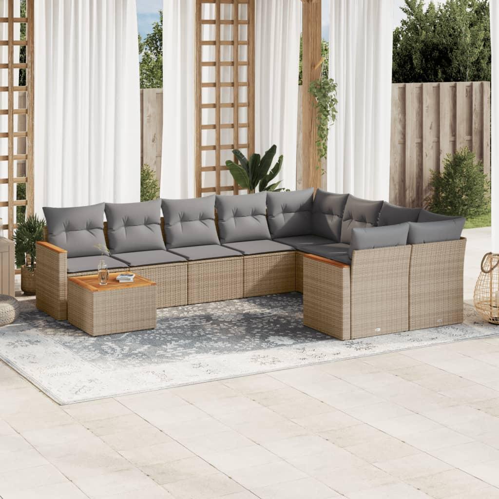 Sofasæt til haven 10 dele med hynder polyrattan beige