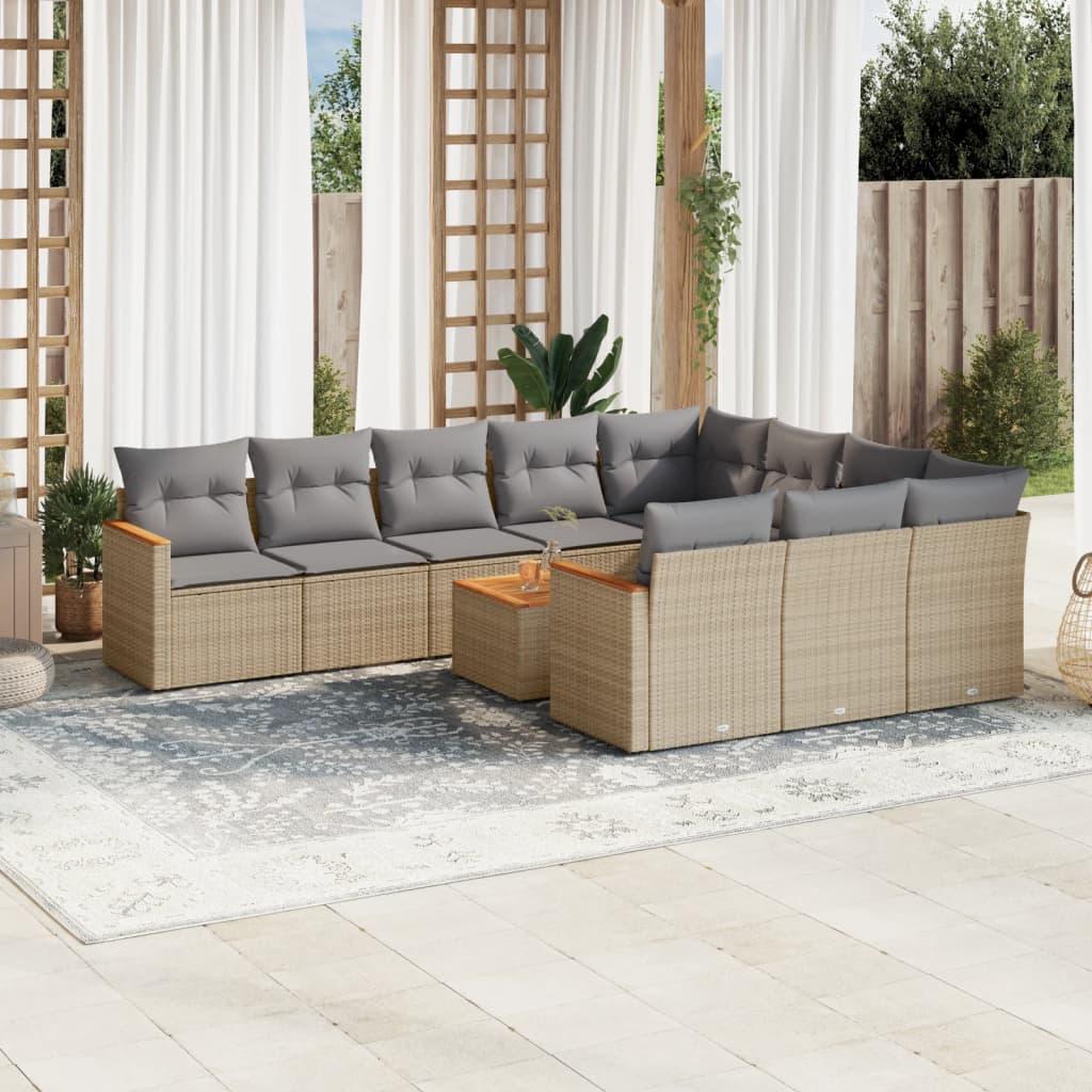 Sofasæt til haven 11 dele med hynder polyrattan beige