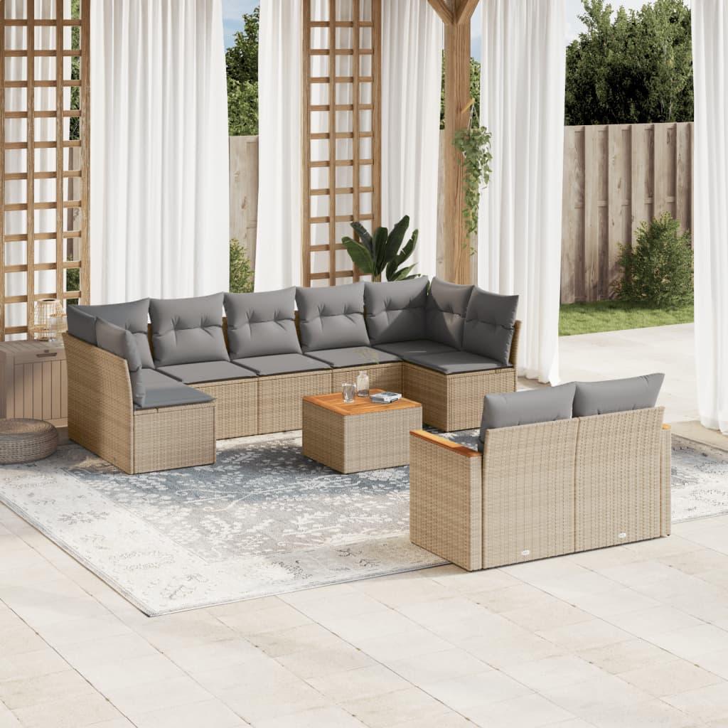 Sofasæt til haven 10 dele med hynder polyrattan beige