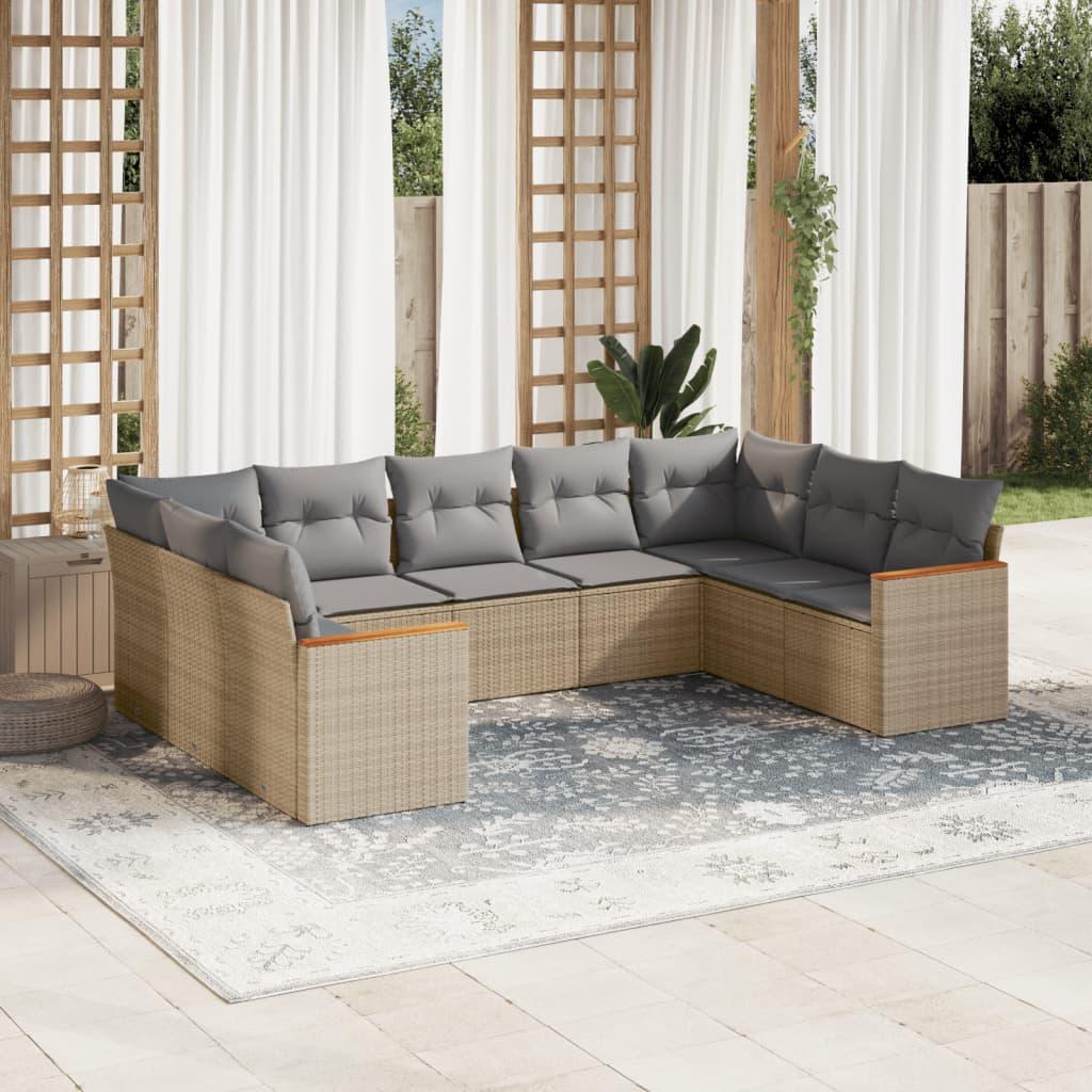 Sofasæt til haven - 9 dele i beige polyrattan med hynder og opbevaring billede