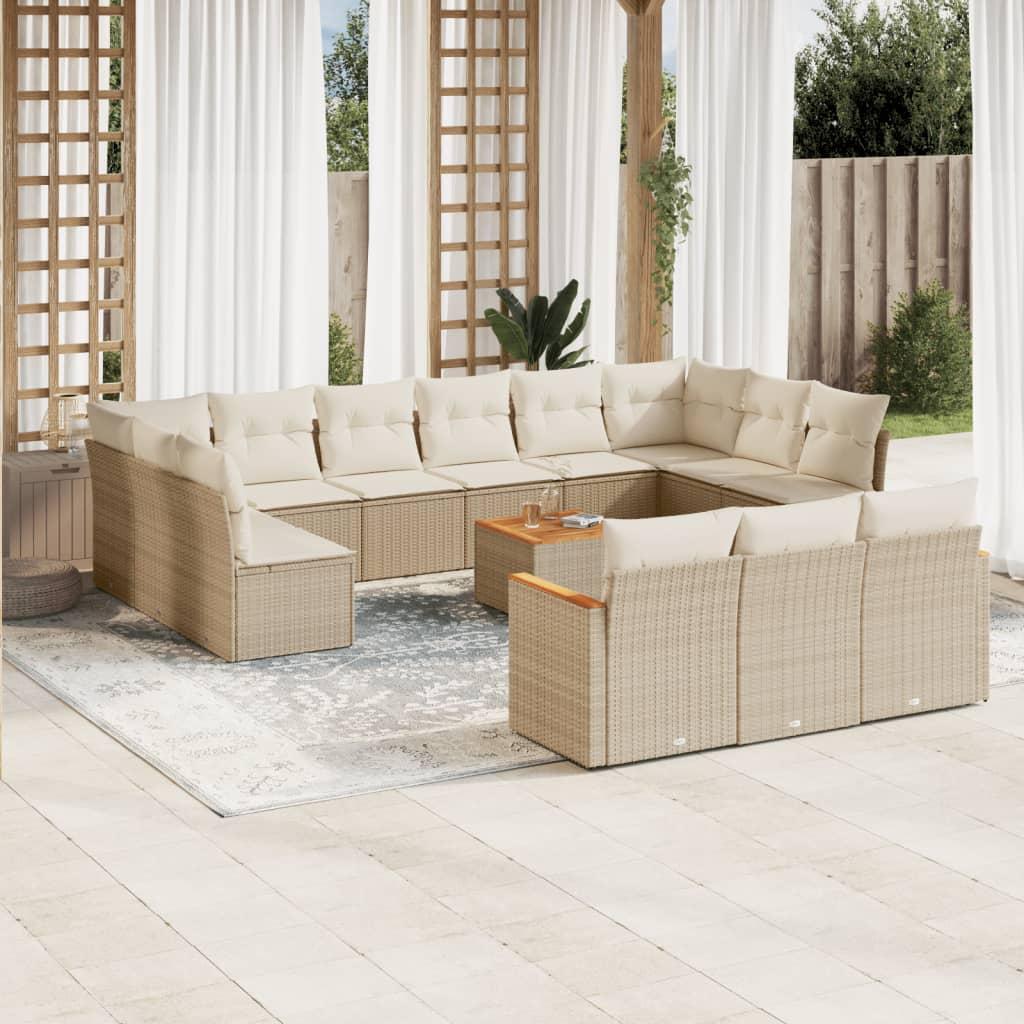 Sofasæt til haven 14 dele med hynder polyrattan beige