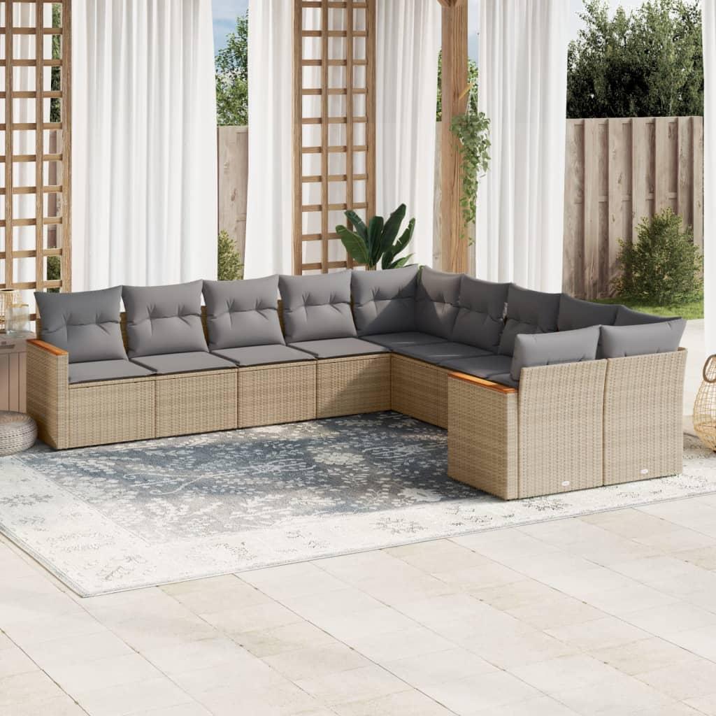 Sofasæt til haven 10 dele med hynder polyrattan beige