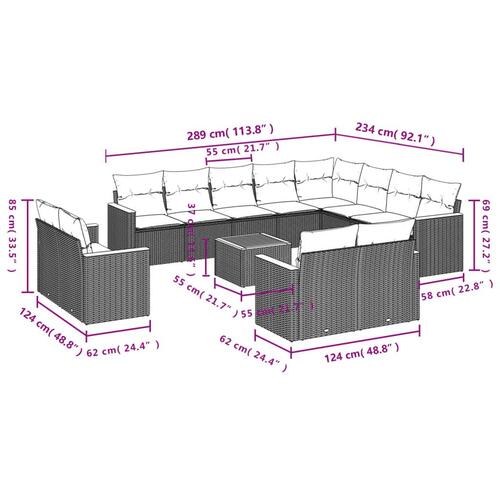 Sofasæt til haven 13 dele med hynder polyrattan beige
