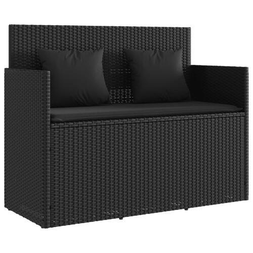 Havebænk med hynder polyrattan sort