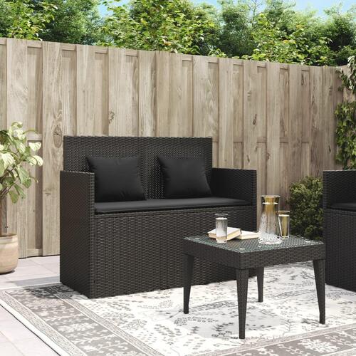 Havebænk med hynder polyrattan sort