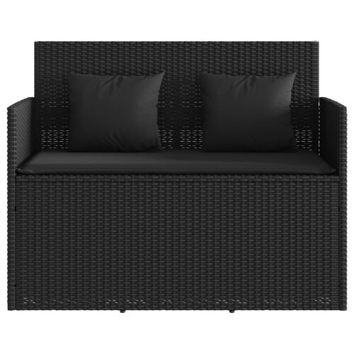 Havebænk med hynder polyrattan sort