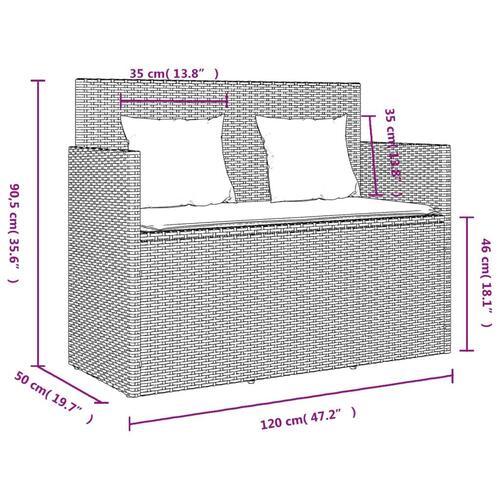 Havebænk med hynder polyrattan sort