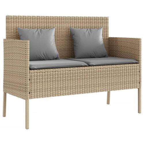 Havebænk med hynder polyrattan beige