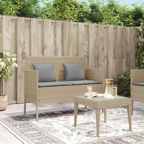 Havebænk med hynder polyrattan beige