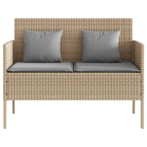 Havebænk med hynder polyrattan beige