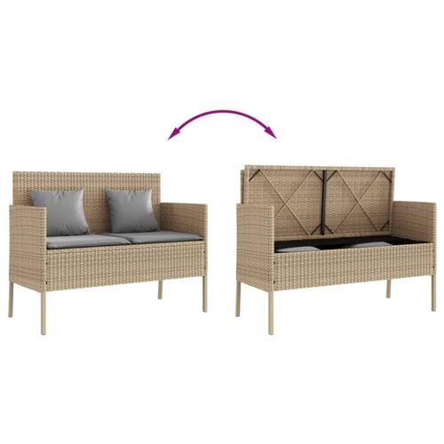 Havebænk med hynder polyrattan beige