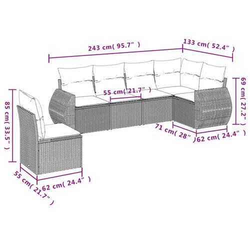 Sofasæt til haven 6 dele med hynder polyrattan beige