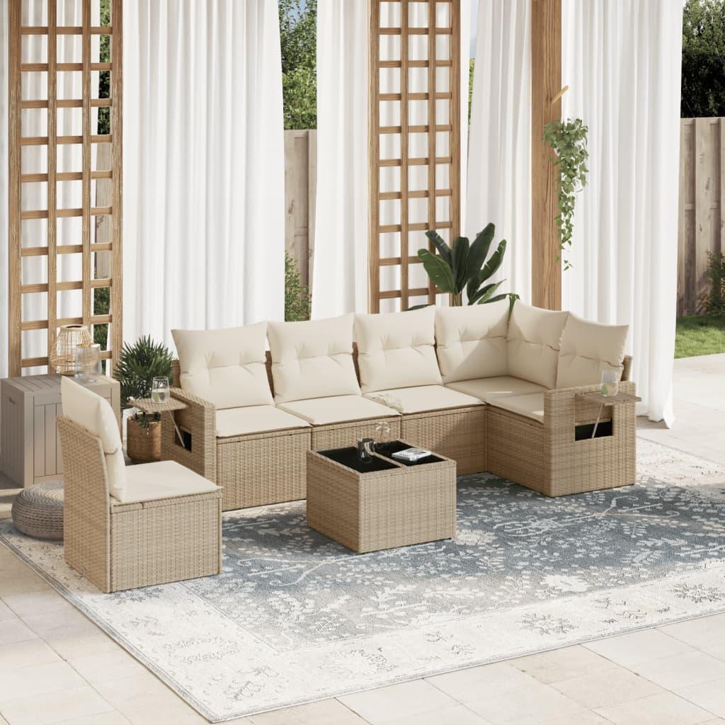 Sofasæt til haven 7 dele med hynder polyrattan beige
