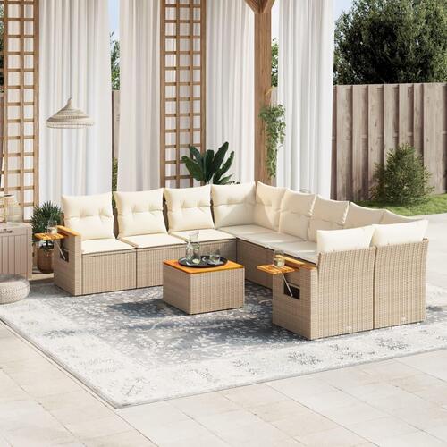 Sofasæt til haven 9 dele med hynder polyrattan beige
