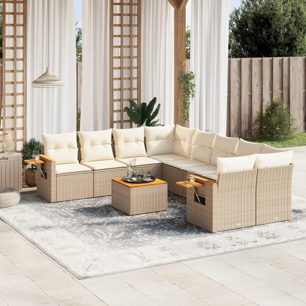 Sofasæt til haven 9 dele med hynder polyrattan beige