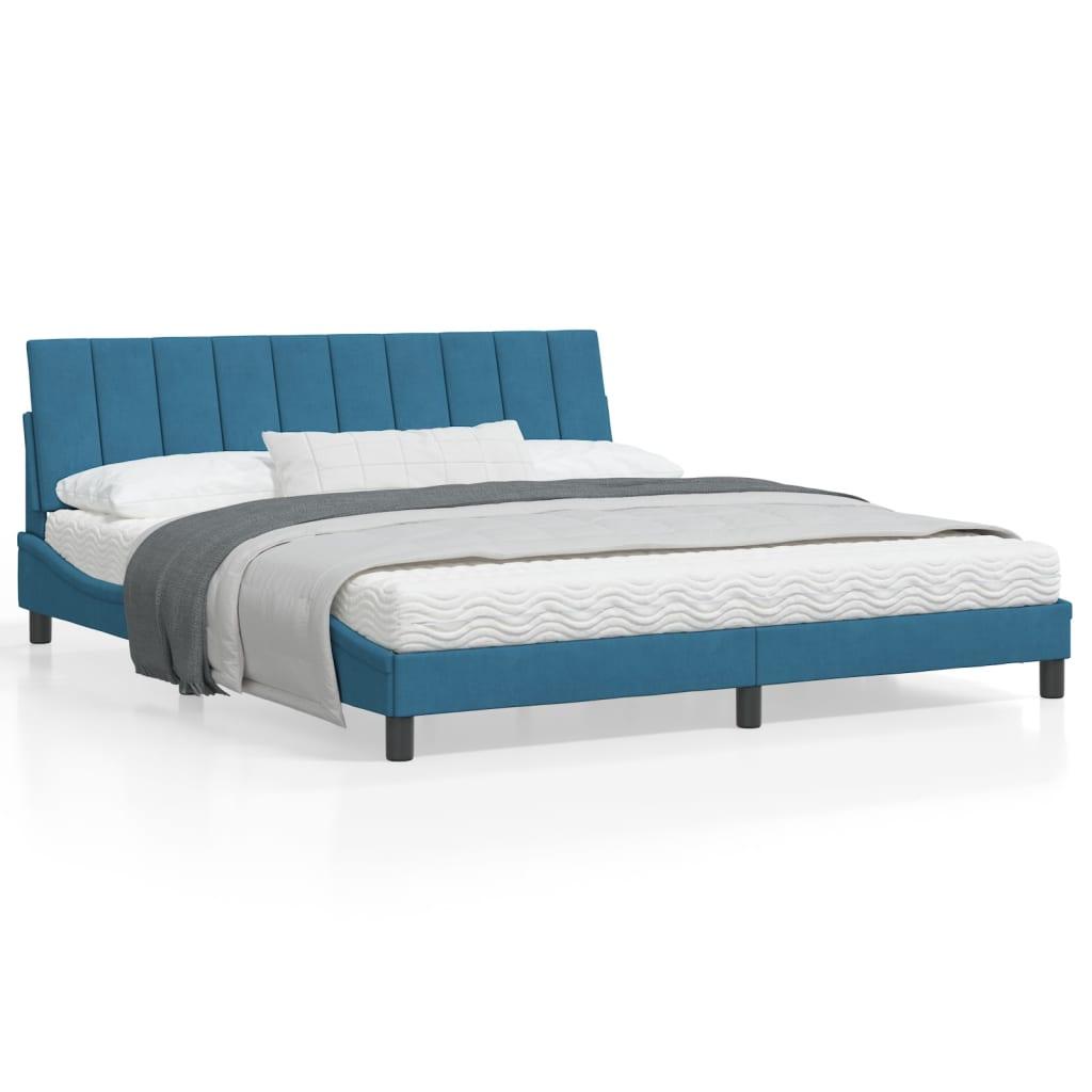 Sengeramme med sengegavl 180x200 cm velour blå