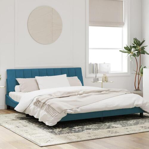 Sengeramme med sengegavl 180x200 cm velour blå