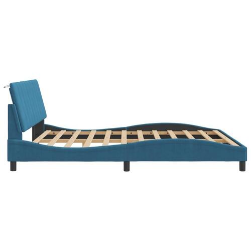 Sengeramme med sengegavl 180x200 cm velour blå