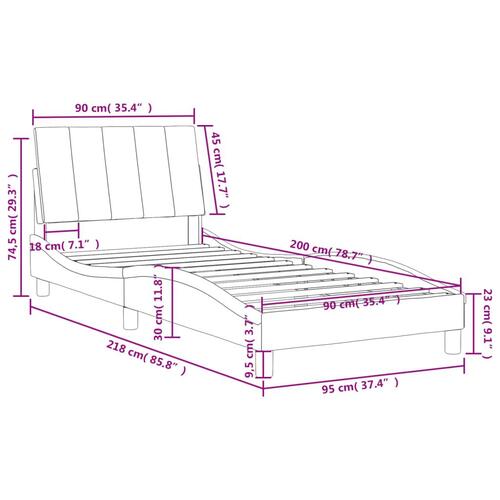 Sengeramme med sengegavl 90x200 cm fløjl sort