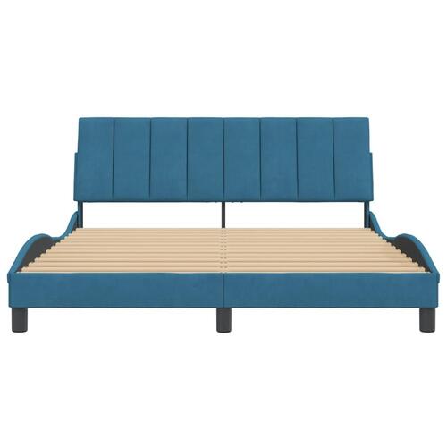 Sengeramme med sengegavl 160x200 cm velour blå