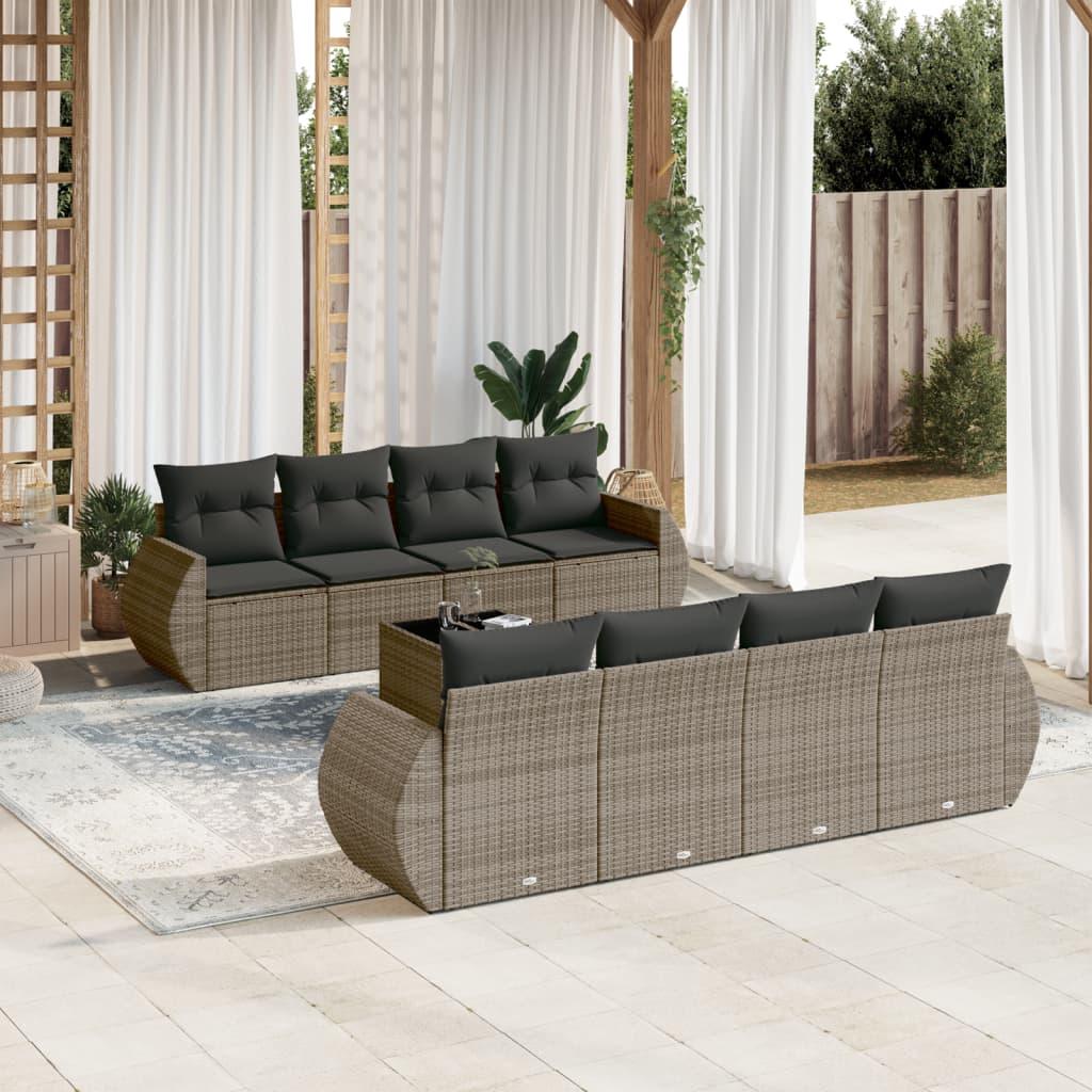 Sofasæt til haven 9 dele med hynder polyrattan grå