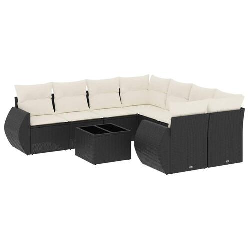 Sofasæt til haven 9 dele med hynder polyrattan sort