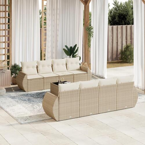 Sofasæt til haven 9 dele med hynder polyrattan beige