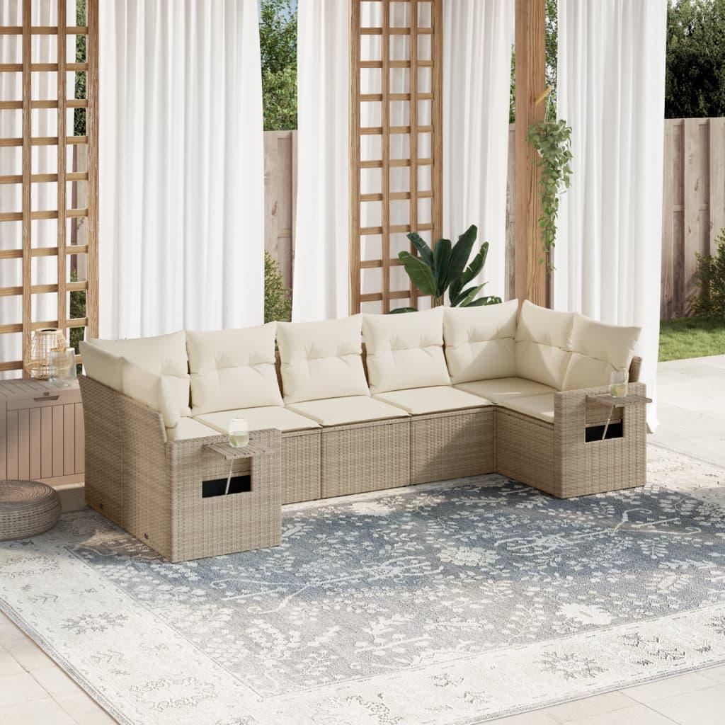 Sofasæt til haven 7 dele med hynder polyrattan beige