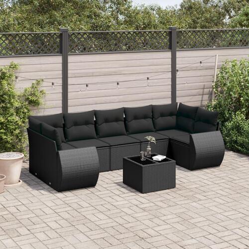 Sofasæt til haven 8 dele med hynder polyrattan sort