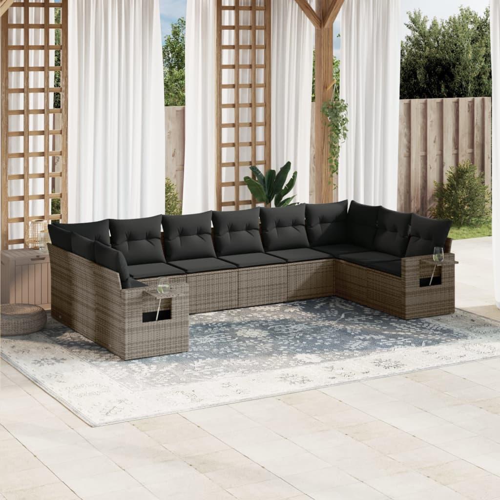 Sofasæt til haven 10 dele med hynder polyrattan grå