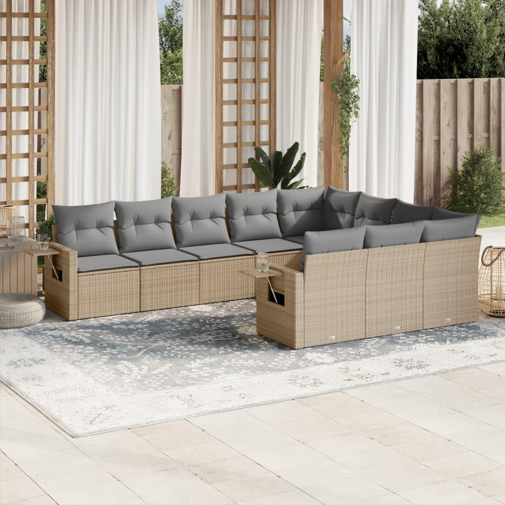 Sofasæt til haven 10 dele med hynder polyrattan beige