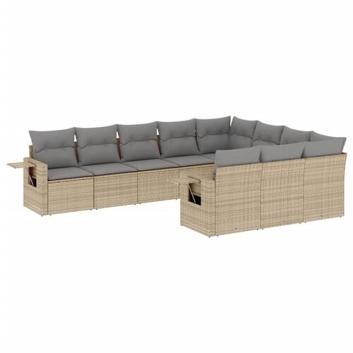 Sofasæt til haven 10 dele med hynder polyrattan beige