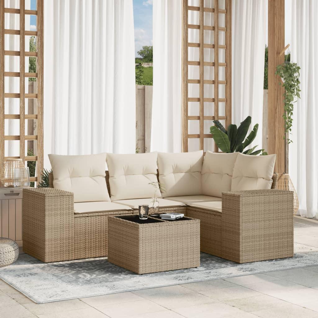 Sofasæt til haven 5 dele med hynder polyrattan beige
