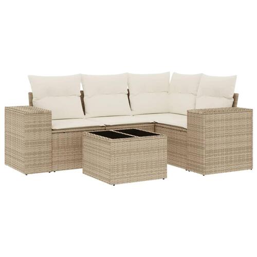 Sofasæt til haven 5 dele med hynder polyrattan beige