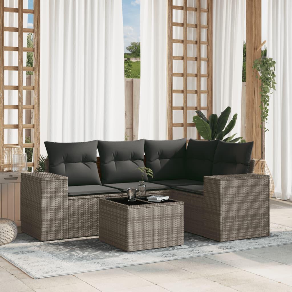 Sofasæt 5 dele med hynder polyrattan grå