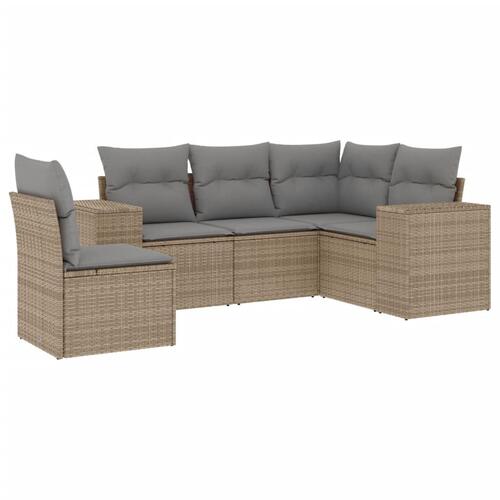 Sofasæt til haven 5 dele med hynder polyrattan beige