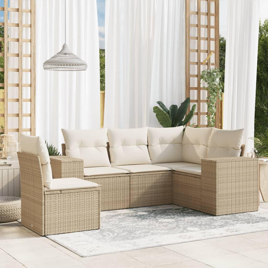 Sofasæt til haven 5 dele med hynder i polyrattan beige