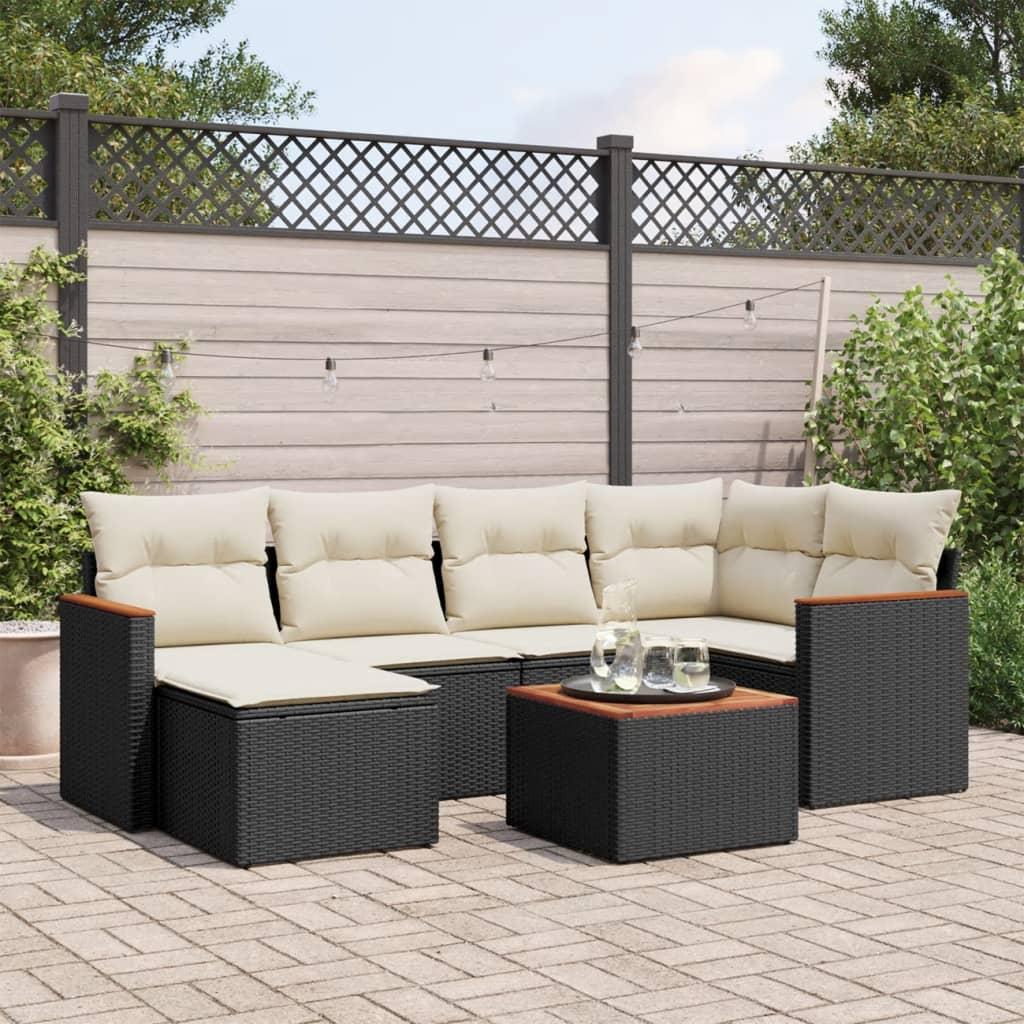 Sofasæt til haven 7 dele med hynder polyrattan sort